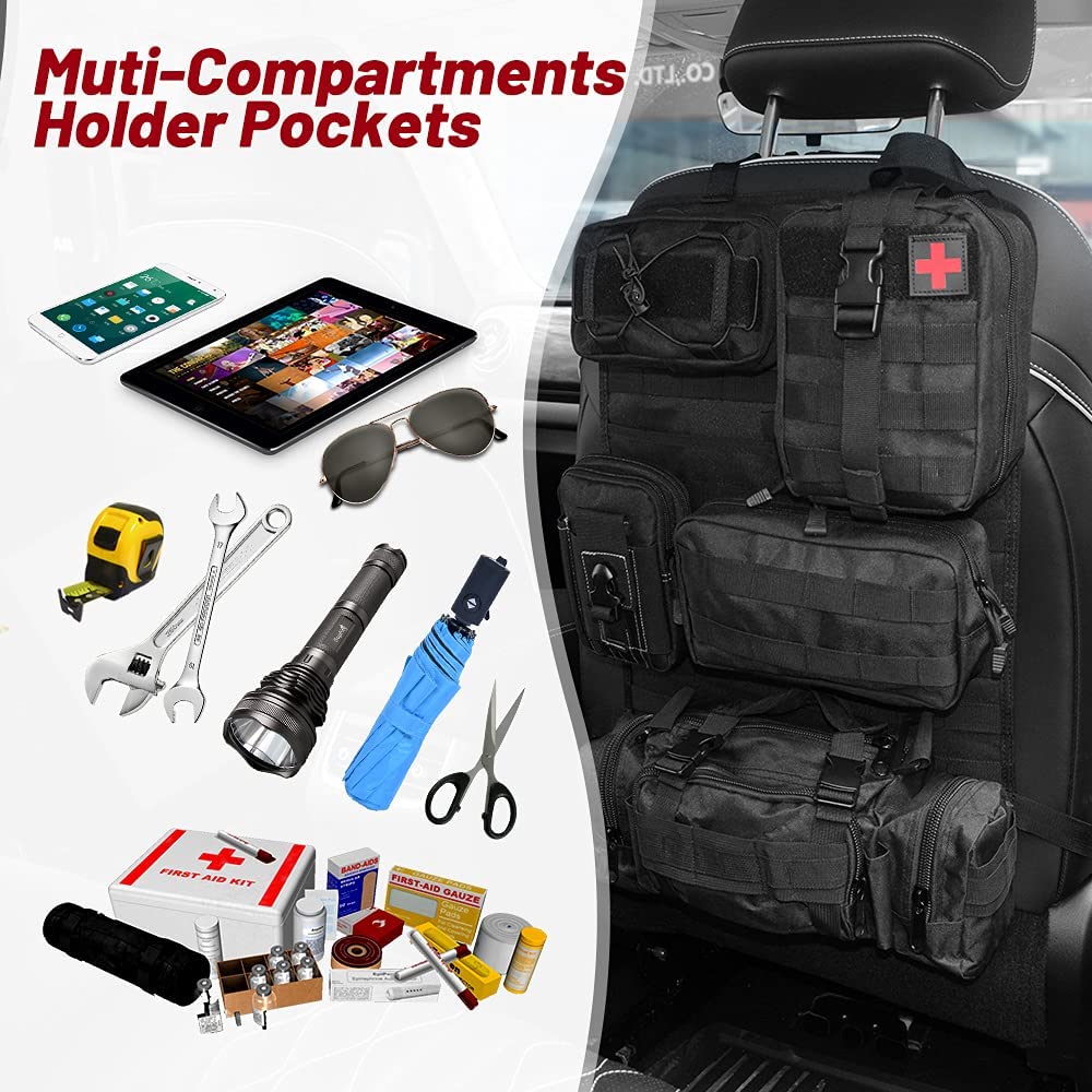 Universal Tactical Vehicle Seat Back Organizer with 5 Detachable