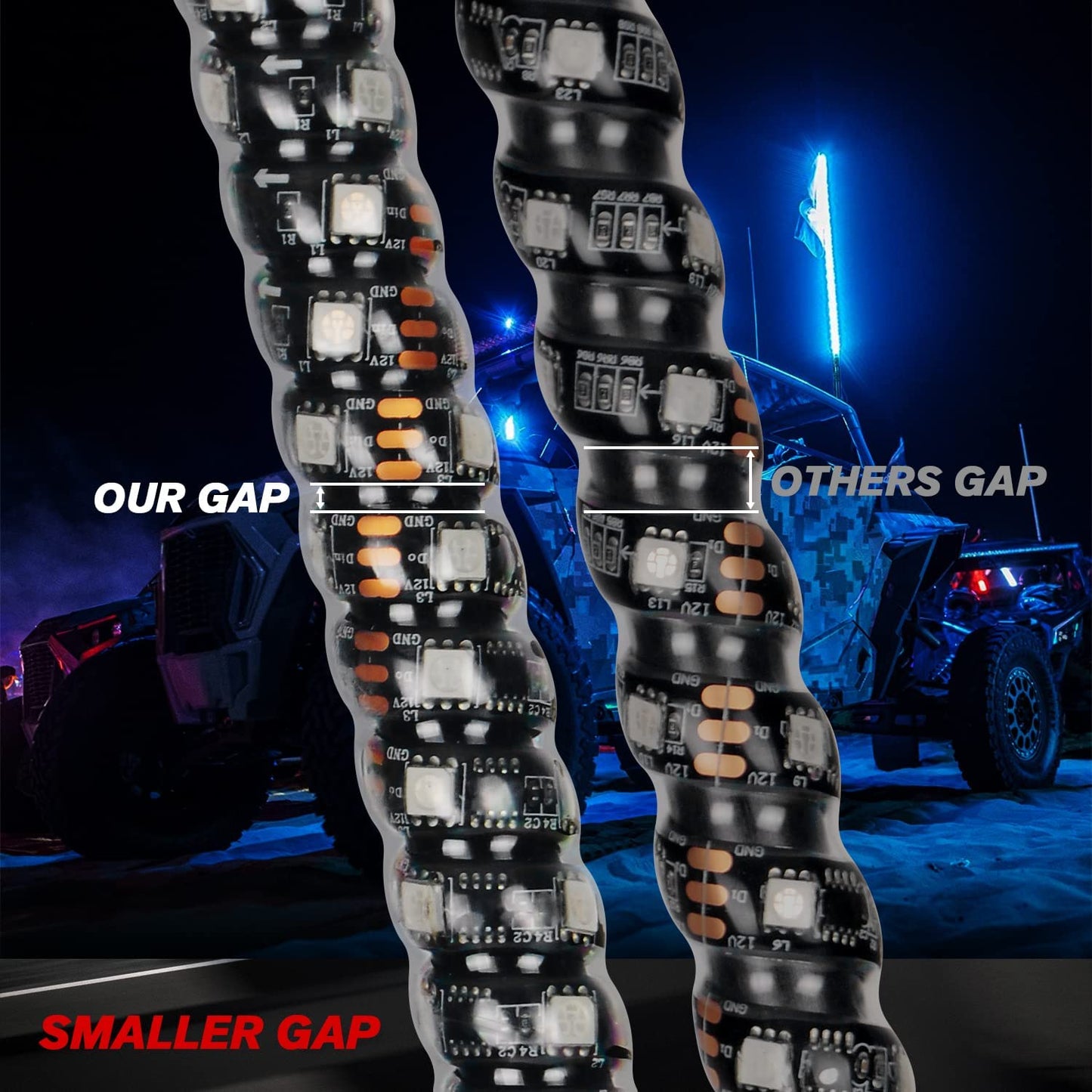 New Upgraded Release Base 3/4/5 FT LED Whip Lights with Smaller Gaps,High Brightness - OHMU