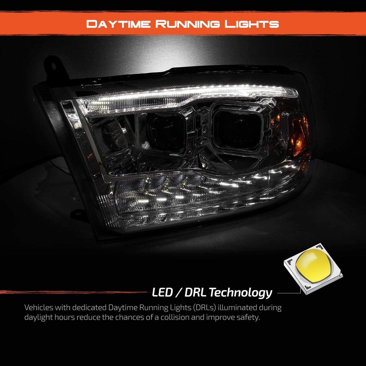 [Factory Upgrade] For 09-18 Dodge Ram 1500 2500 3500 LED DRL Headlights With Light bulbs