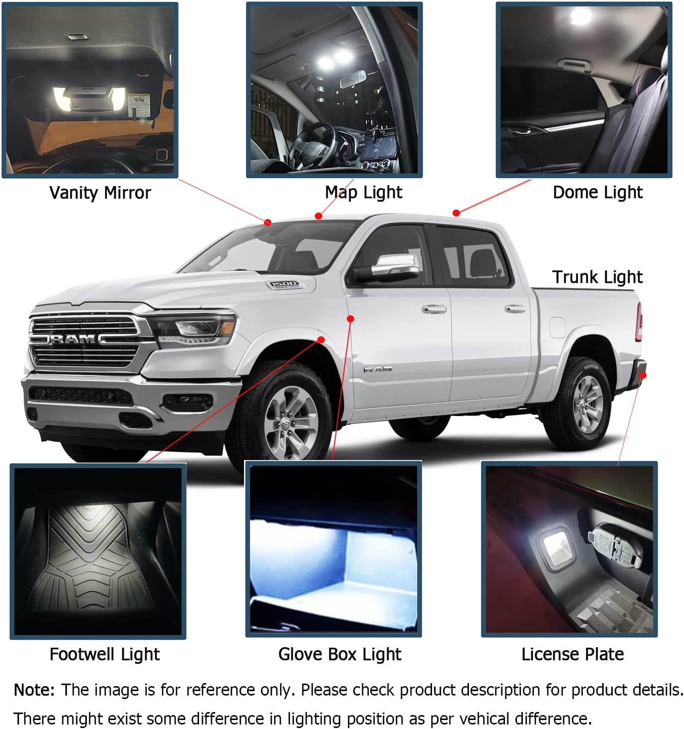 12pcs Ram Interior Led Lights Replacement for 2009-2018 Dodge Ram 1500 2500 3500
