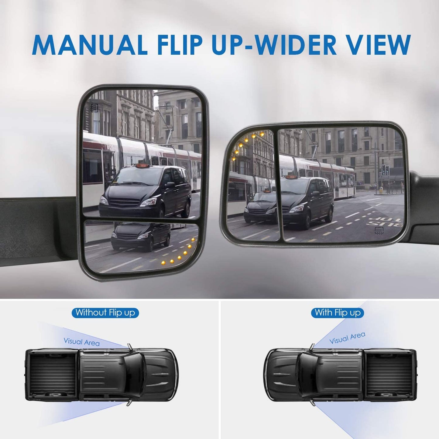 Power Heated Towing Mirrors Compatible for 02-09 Ram Flip Up Left Right Pair w/Arrow Light and Turn Signal Light (Set of 2) - OHMU
