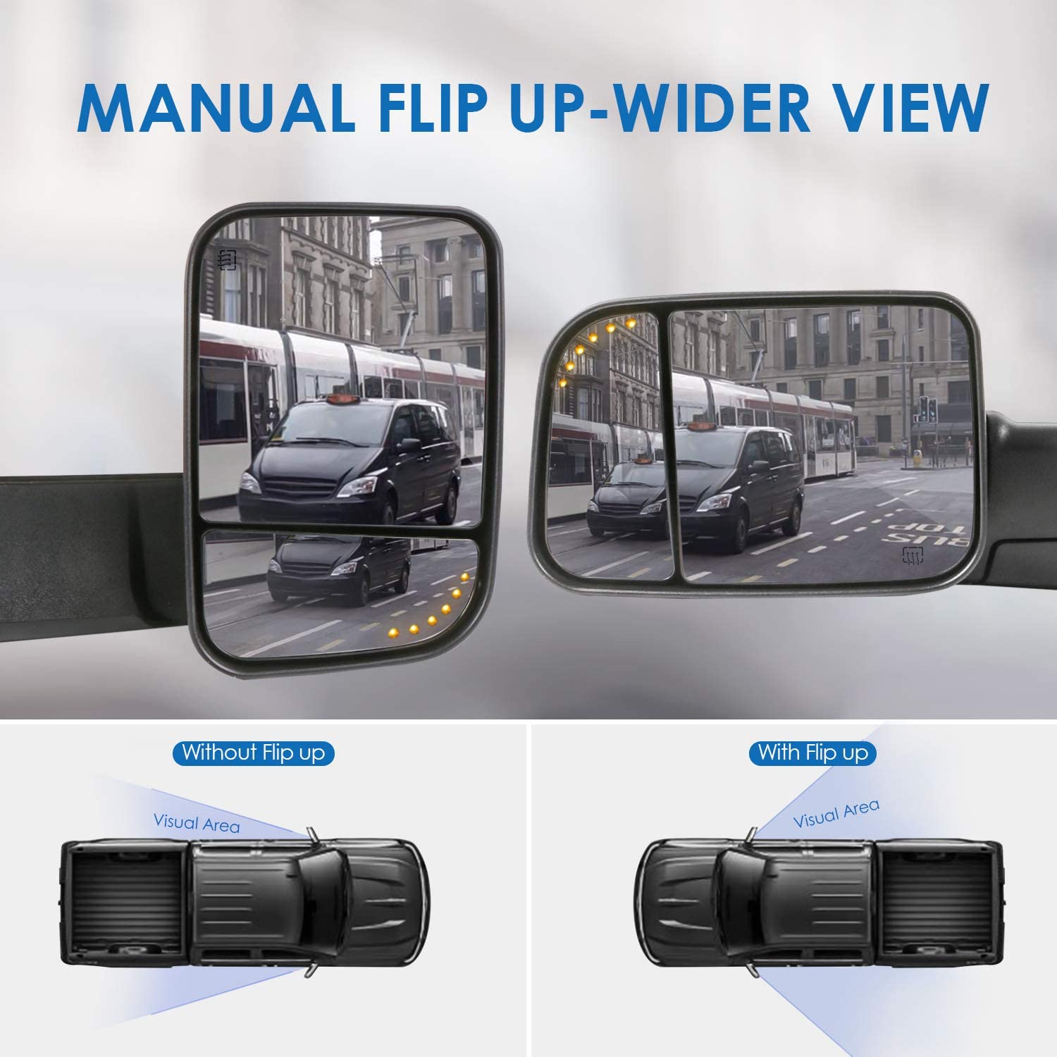 Power Heated Towing Mirrors Compatible for 02-09 Ram Flip Up Left Right Pair w/Arrow Light and Turn Signal Light (Set of 2) - OHMU