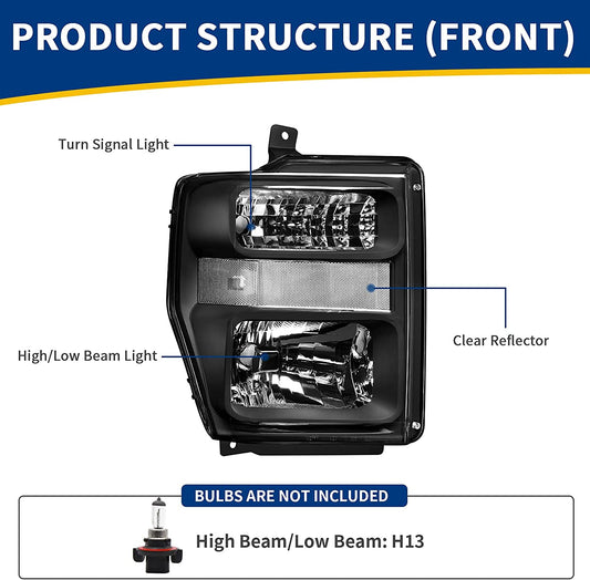 Headlight Assembly Compatible with 2008-2010 Ford F250 F350 F450