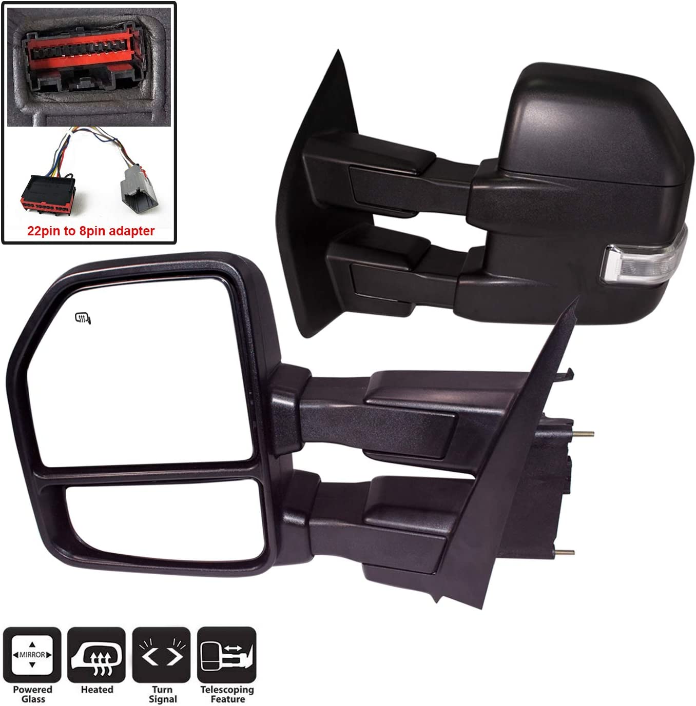 New Updated Pair towing mirror Black Housing fit for 2015 2016 2017 2018 Ford F150 - OHMU