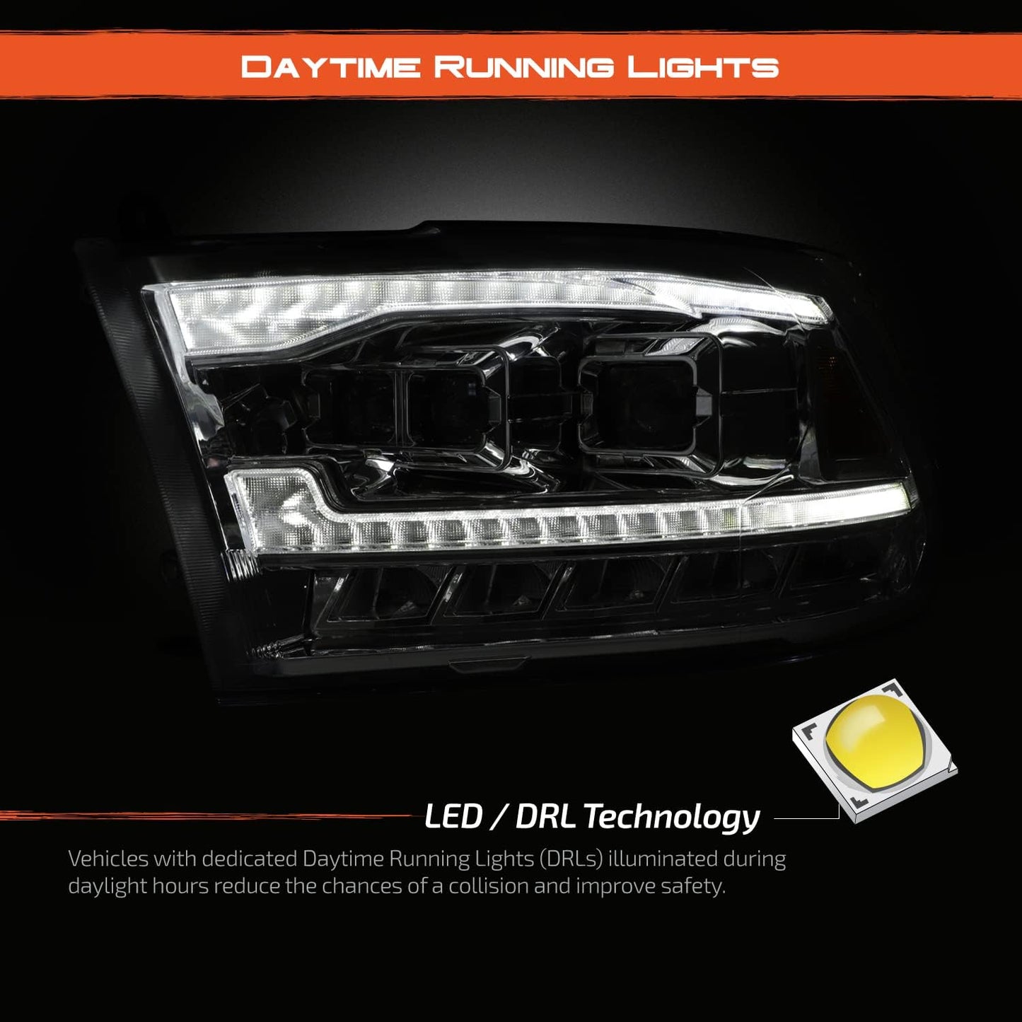 [Factory Upgrade] For 09-18 Dodge Ram 1500 2500 3500 LED DRL Headlights With Light bulbs