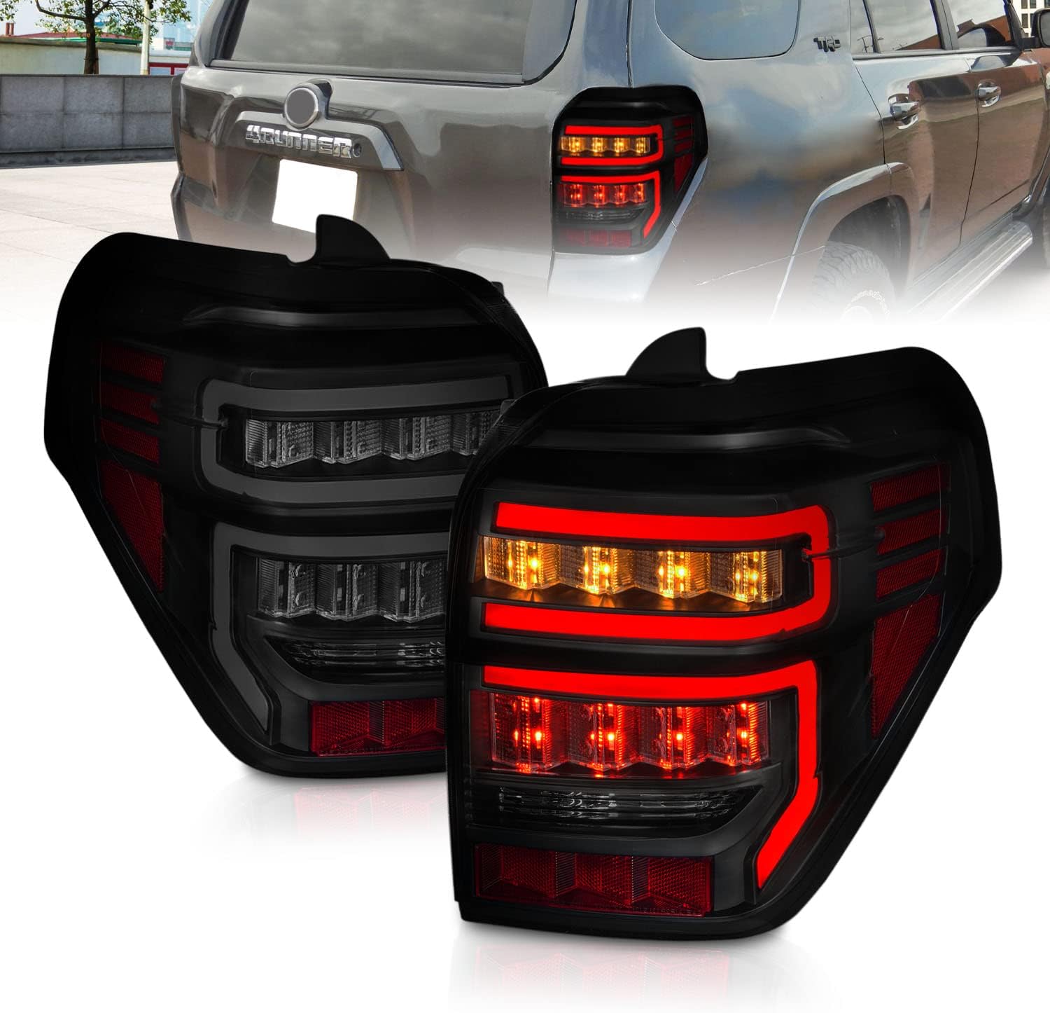 For 2010-2022 Toyota 4 Runner LED Tube Smoke Black Replacement Tail Light Assembly Pair - Passenger and Driver Side - OHMU