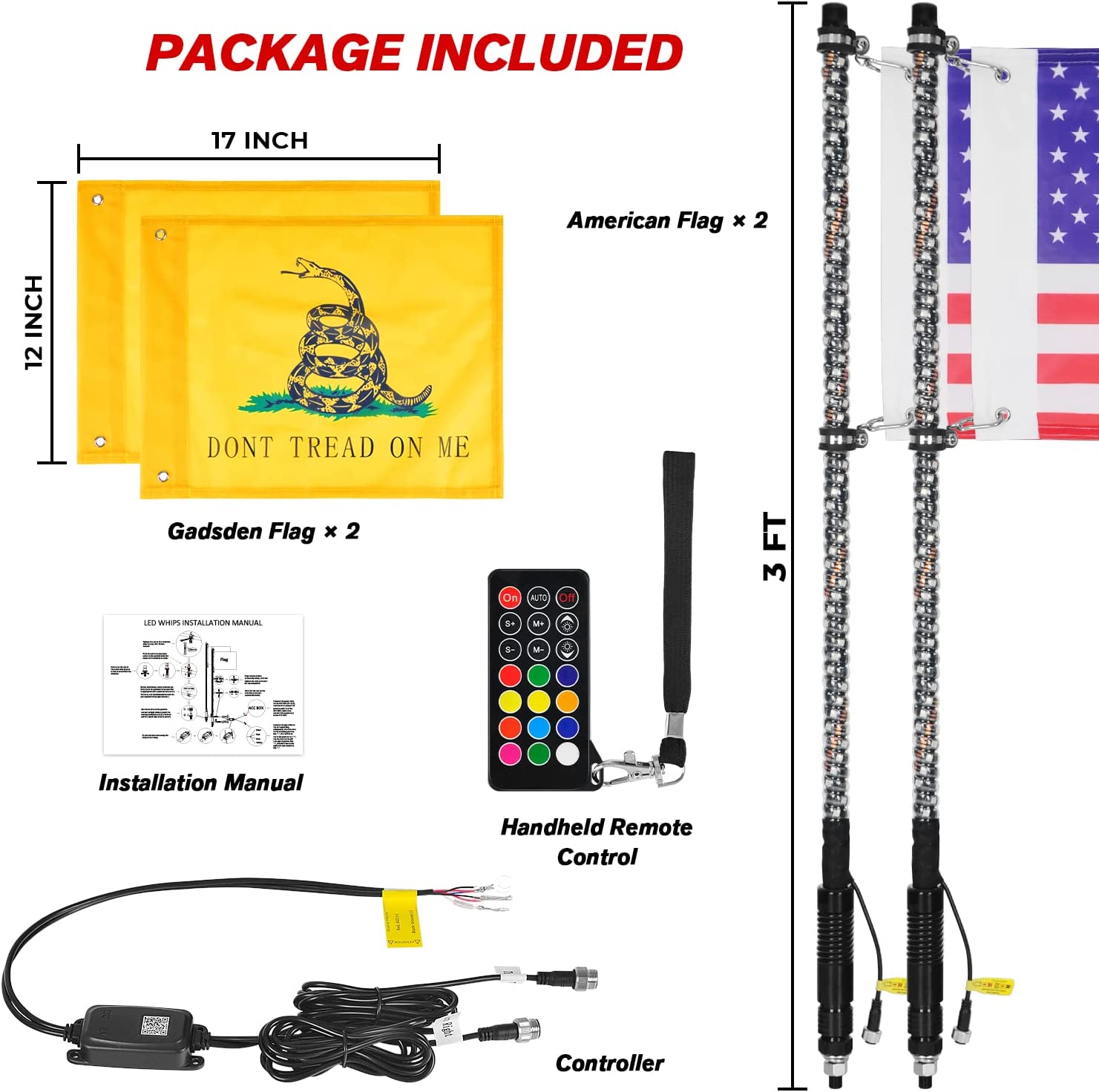 New Upgraded Release Base 3/4/5 FT LED Whip Lights with Smaller Gaps,High Brightness - OHMU