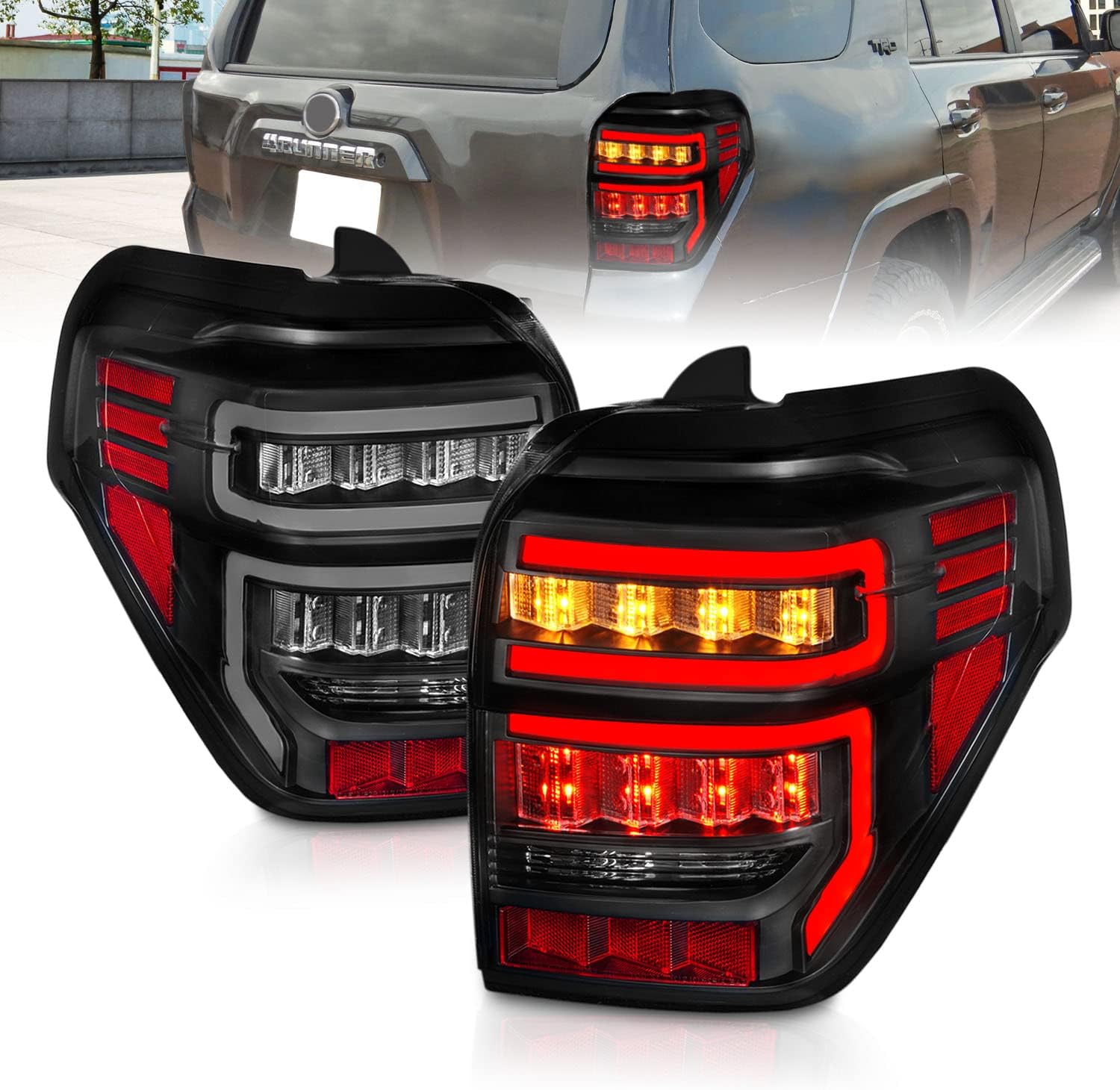 For 2010-2022 Toyota 4 Runner LED Tube Smoke Black Replacement Tail Light Assembly Pair - Passenger and Driver Side - OHMU