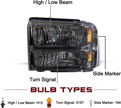 Headlight Assembly with 2005-2007 Ford F250 F350 F450 F550 - OHMU