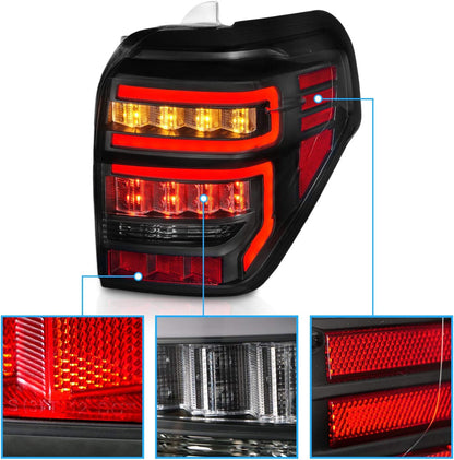 For 2010-2022 Toyota 4 Runner LED Tube Smoke Black Replacement Tail Light Assembly Pair - Passenger and Driver Side