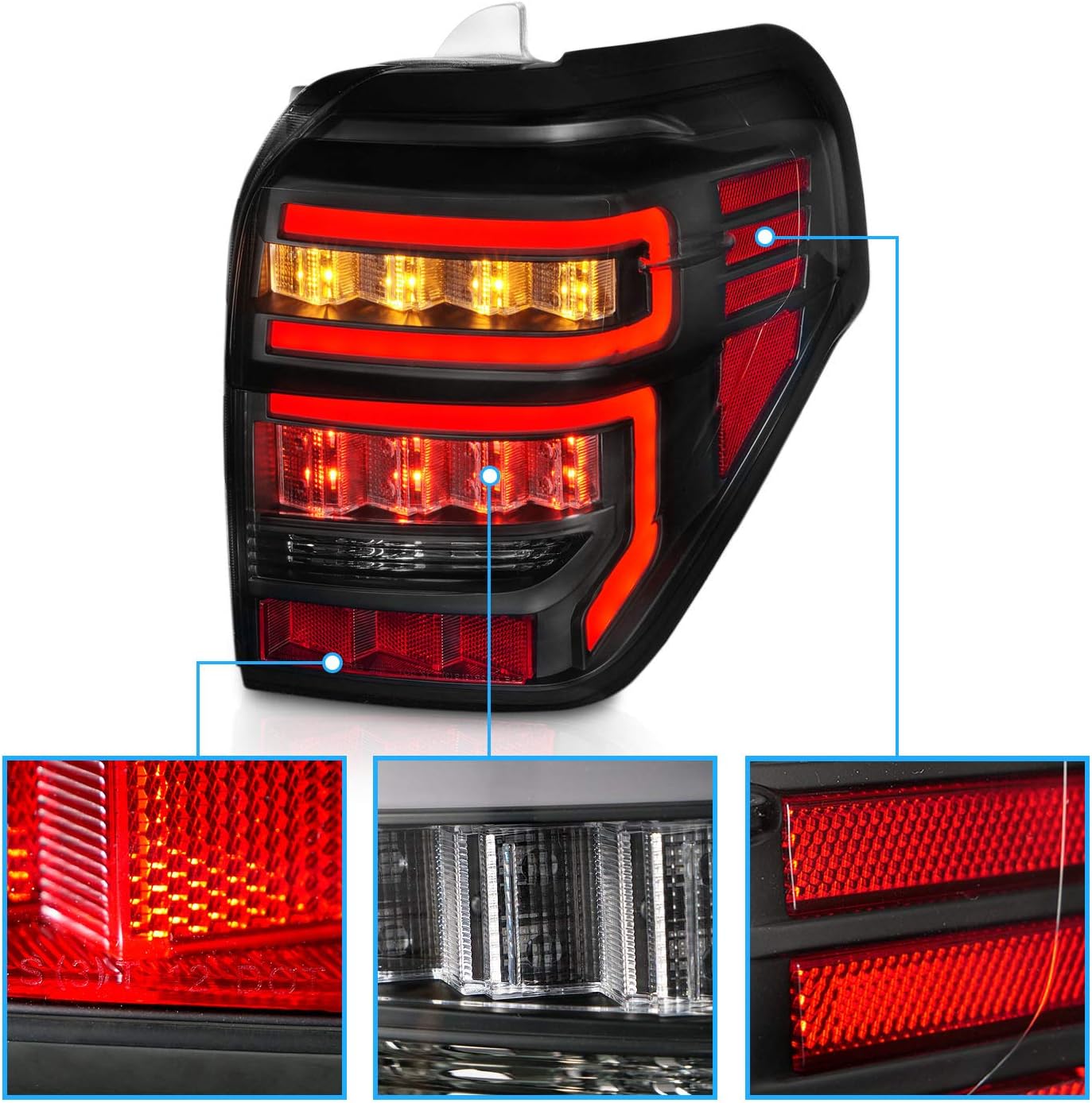 For 2010-2022 Toyota 4 Runner LED Tube Smoke Black Replacement Tail Light Assembly Pair - Passenger and Driver Side - OHMU