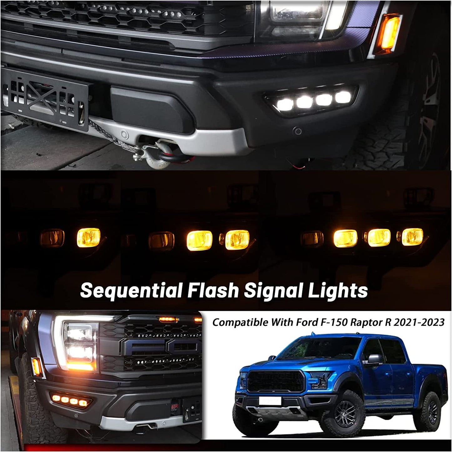 Switchback White/Amber DRL Front bumper fog Light for Ford F-150 Raptor Truck 2021 2022 2023