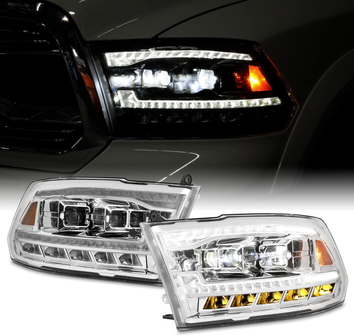 [Factory Upgrade] For 09-18 Dodge Ram 1500 2500 3500 LED DRL Headlights With Light bulbs - OHMU