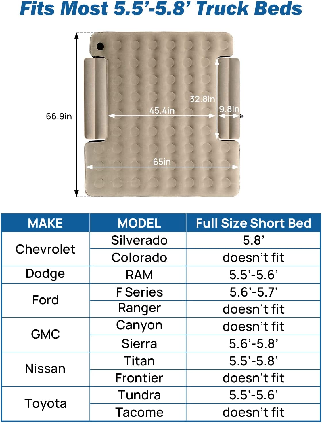 Truck Bed Air Mattress for 5.5-5.8Ft with Pump, Carry Bag & Cup Holder Design