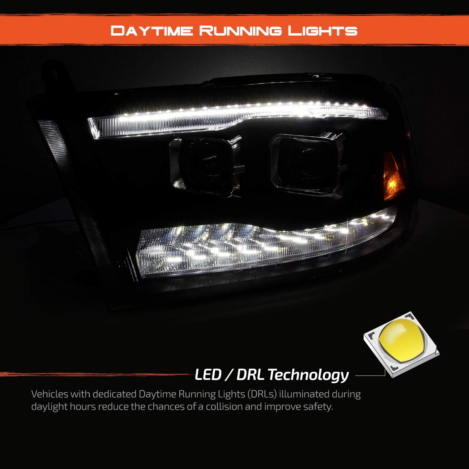 [Factory Upgrade] For 09-18 Dodge Ram 1500 2500 3500 LED DRL Headlights With Light bulbs - OHMU