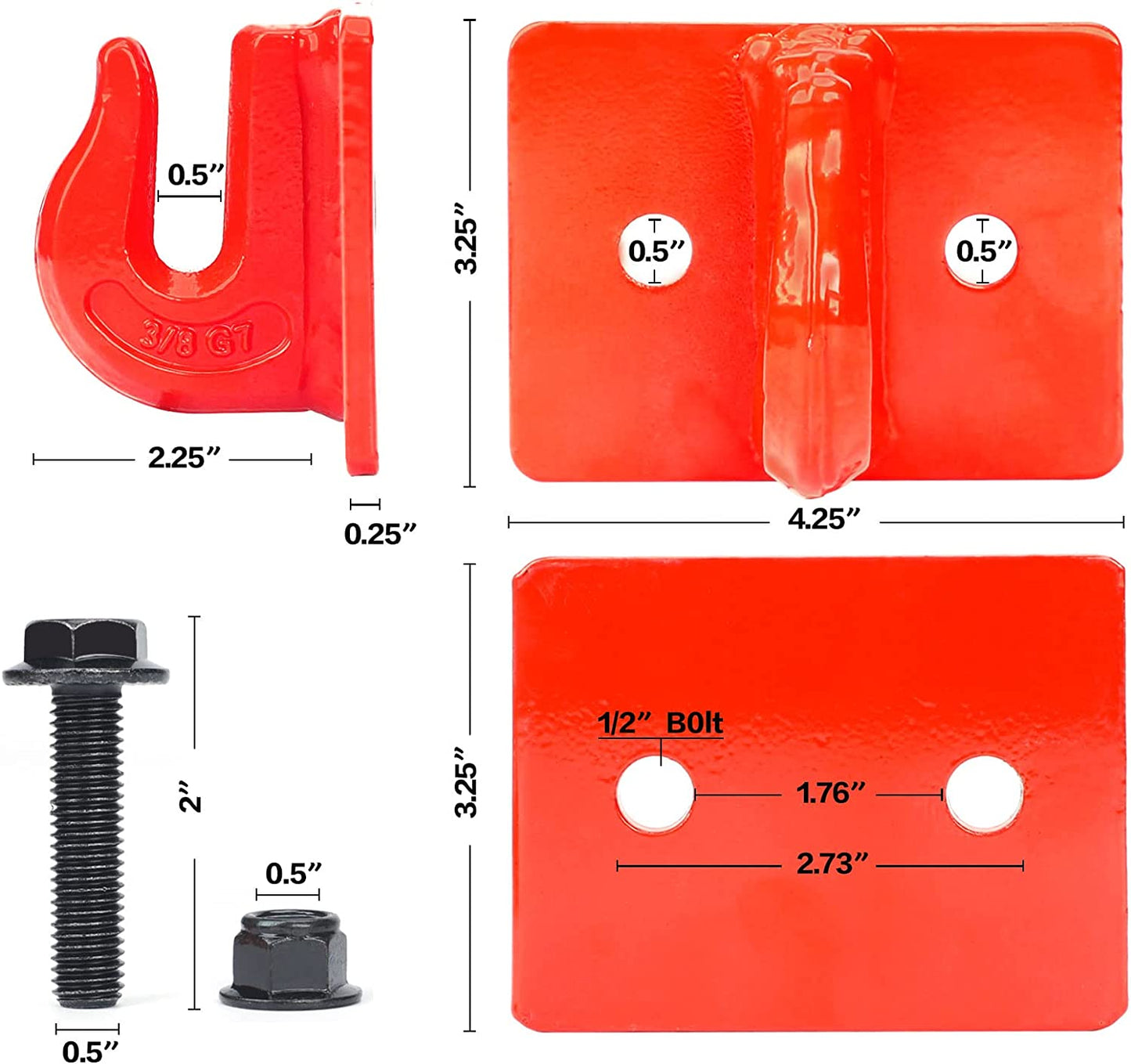Red/Black Tractor Bucket Hooks 3/8" (2 Pack),Max 15,000 lbs - OHMU