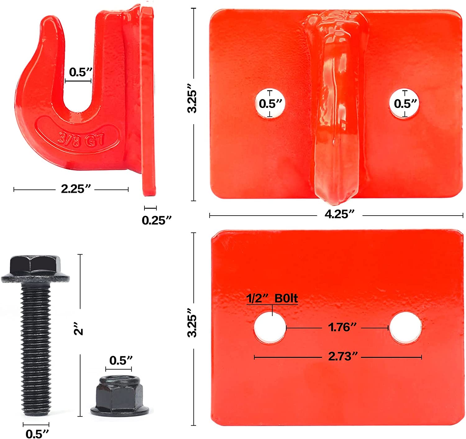 Red/Black Tractor Bucket Hooks 3/8" (2 Pack),Max 15,000 lbs - OHMU