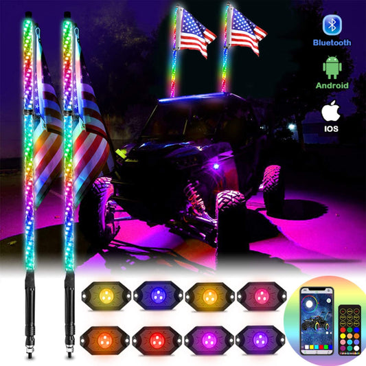 2Pcs Whip Lights and 8 pods Rock Lights Cambo