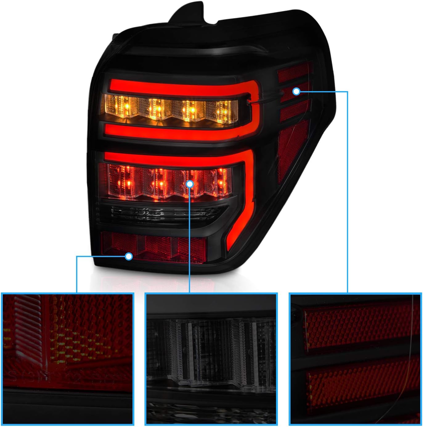 For 2010-2022 Toyota 4 Runner LED Tube Smoke Black Replacement Tail Light Assembly Pair - Passenger and Driver Side