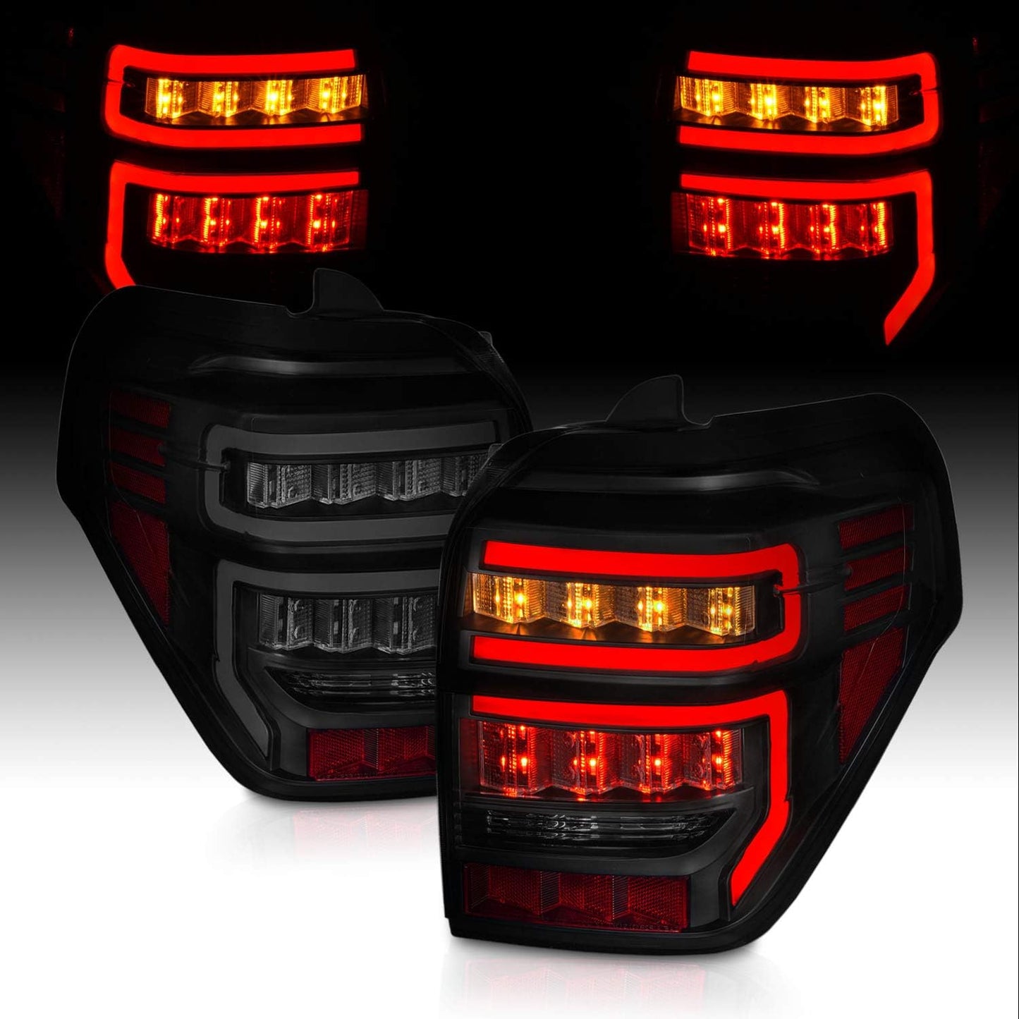 For 2010-2022 Toyota 4 Runner LED Tube Smoke Black Replacement Tail Light Assembly Pair - Passenger and Driver Side