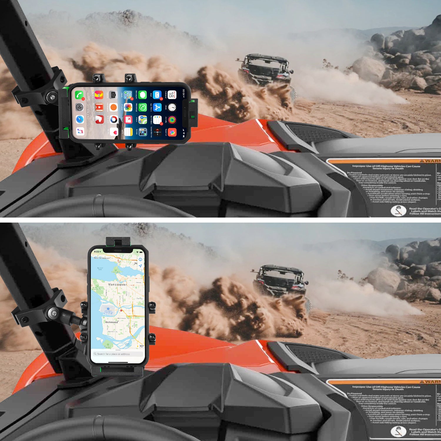 360° Adjustable Mount Phone Holder for ATV/UTV Fits for 1.75 Inch -2 Roll Bar - OHMU