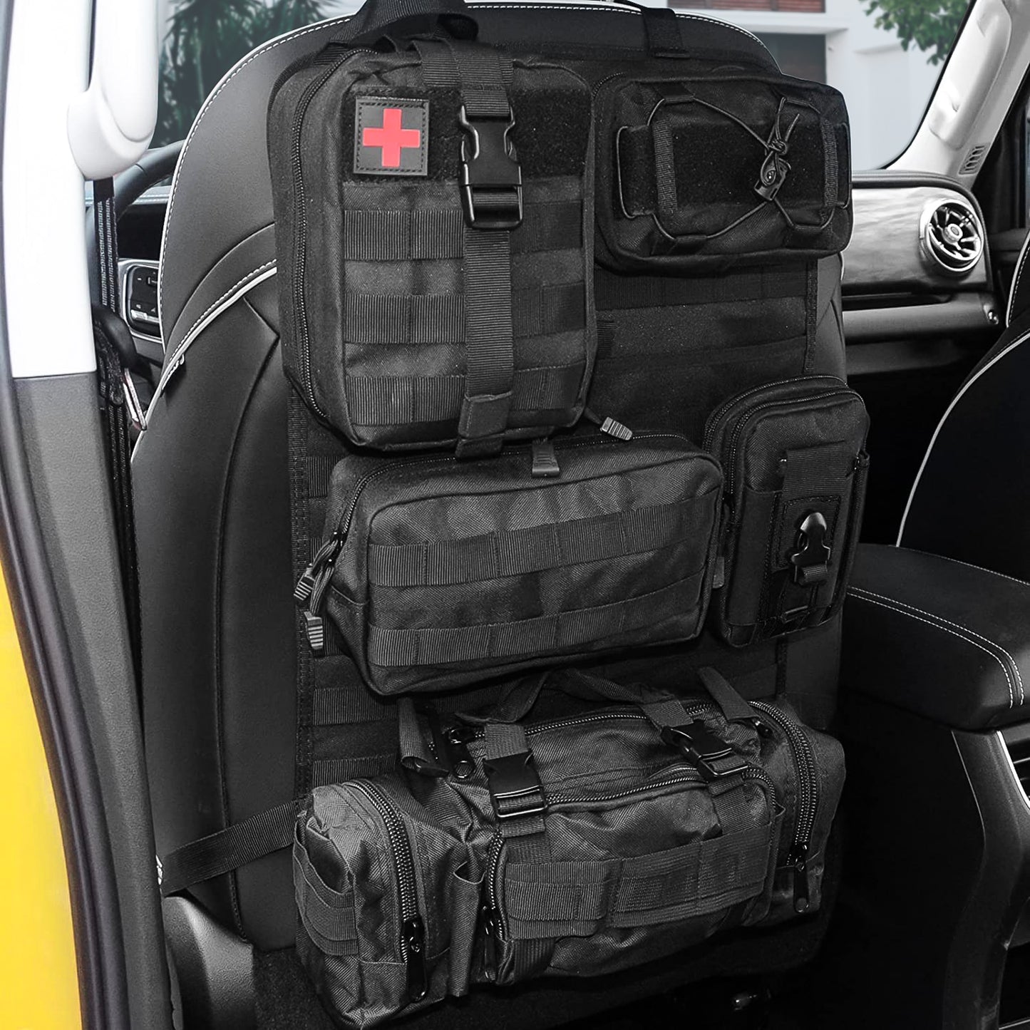 Universal Tactical Vehicle Seat Back Organizer with 5 Detachable Molle Pouch