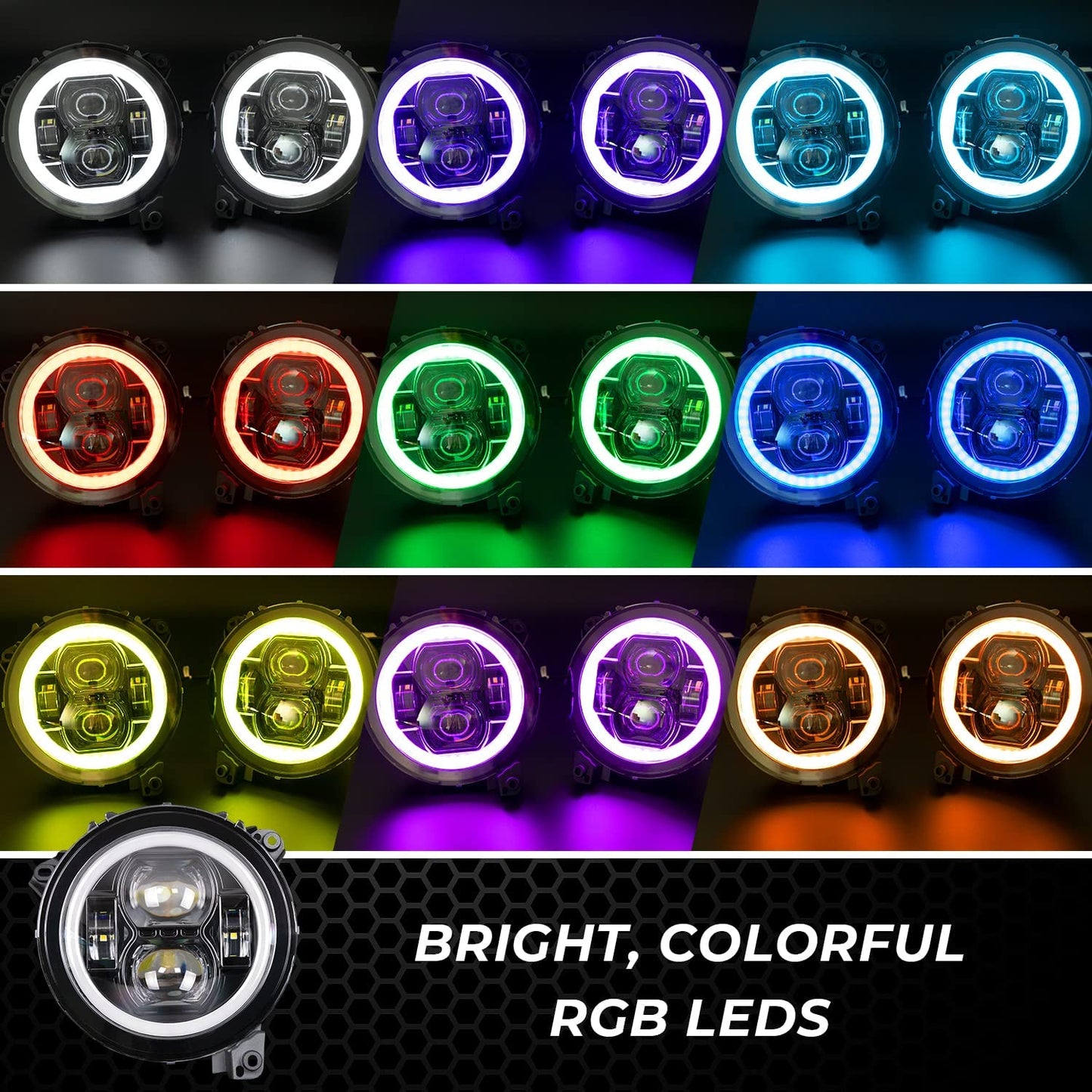 9” Inch RGB halo Headlights with Bluetooth for 2018-2023+ Wrangler JL Gladiator JT Accessories