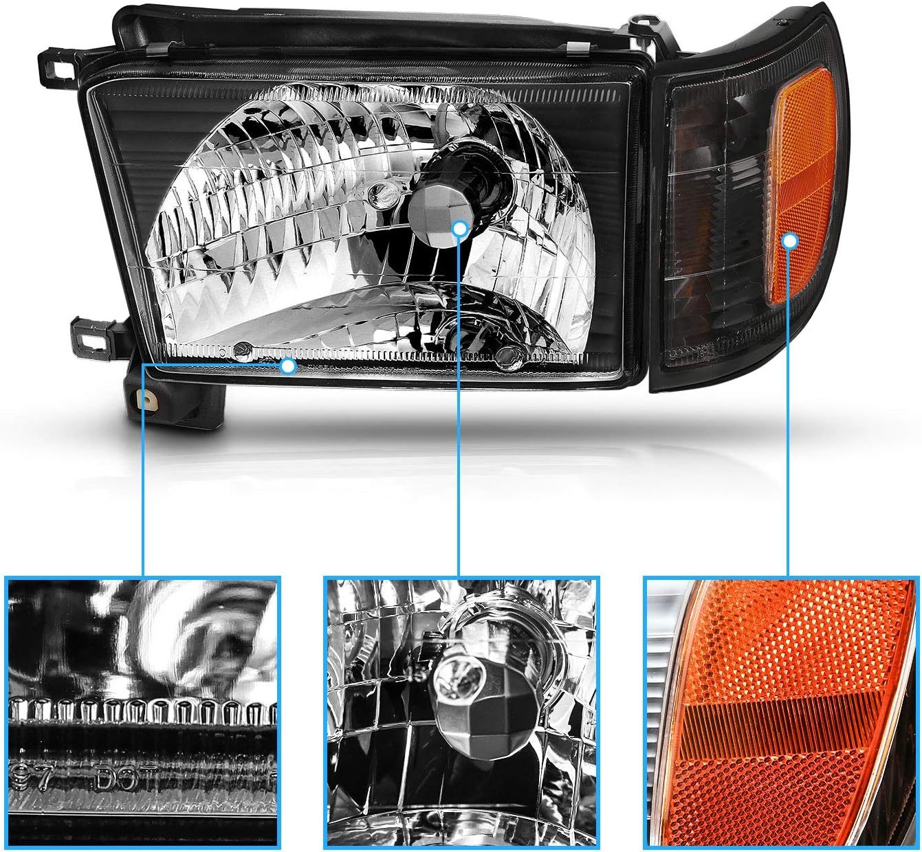 Halogen Headlights With Corner Lamp + Bracket For 1996-1998 Toyota 4Runner SUV N180 - OHMU