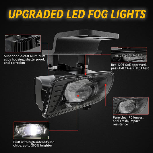 Upgraded LED Fog Lights Fog Lamps with Bulbs Compatible with 1999-2002 Chevy Silverado 1500 2500 3500