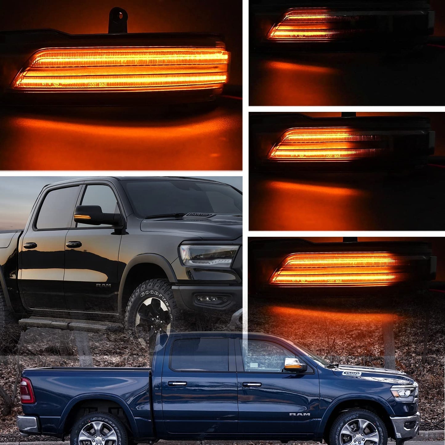 5th Gen Sequential LED Side Mirror Marker Lights for 2019-2022 Dodge RAM 1500 Pickup
