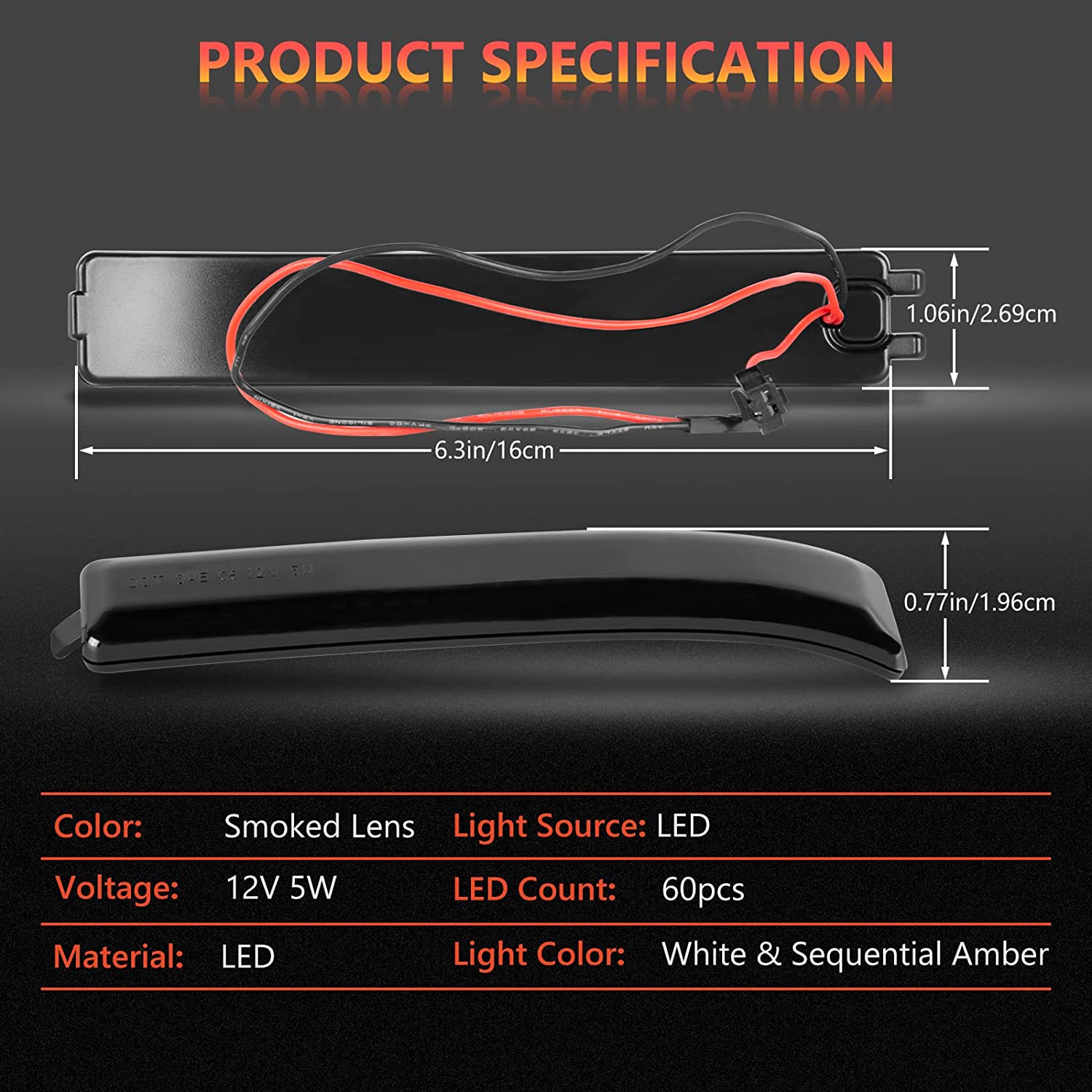 LED Sequential Side Mirror Reflector Lights for 2009-2014 Ford F150, Smoked Lens - OHMU