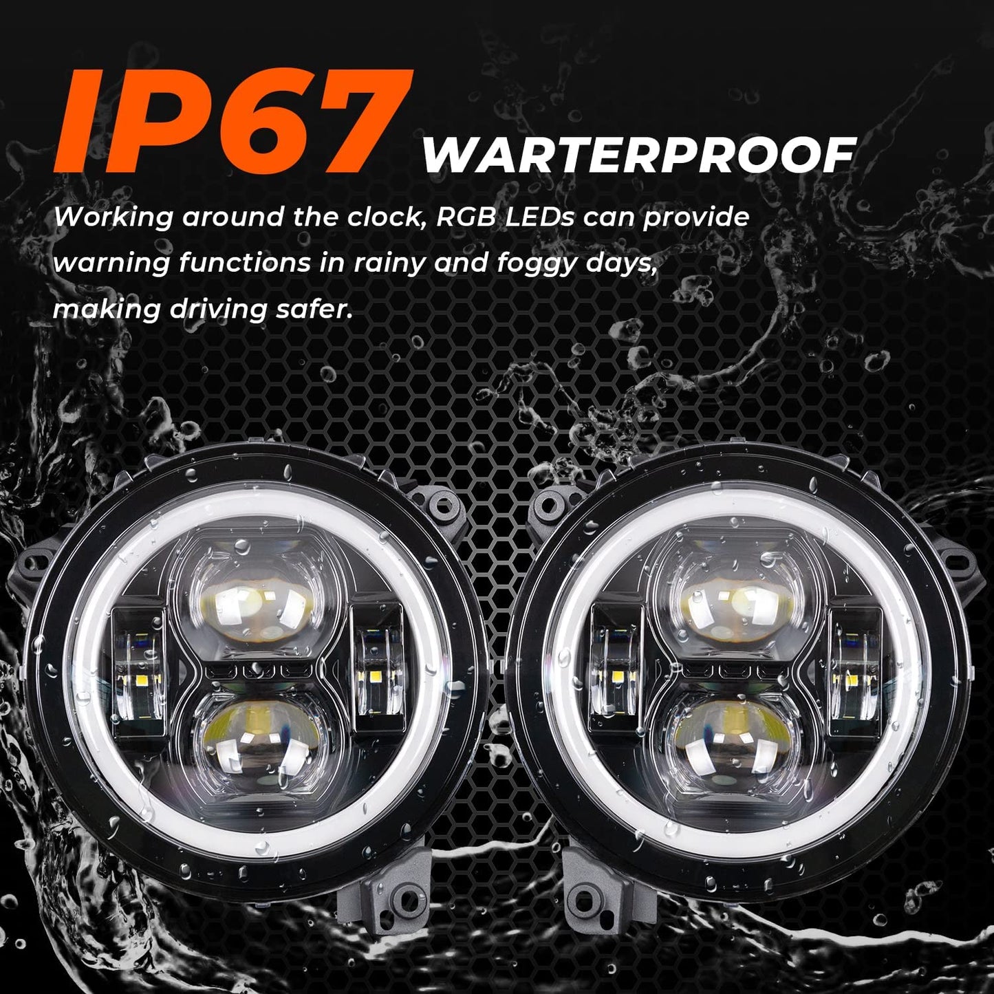 9” Inch RGB halo Headlights with Bluetooth for 2018-2023+ Wrangler JL Gladiator JT Accessories