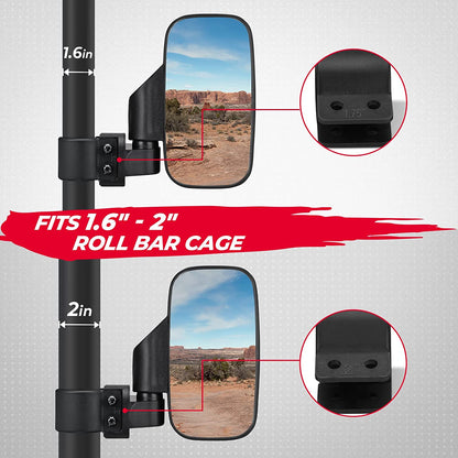 UTV Side Mirrors Fits 1.6" - 2" Roll Cage RZR Side Mirror - OHMU