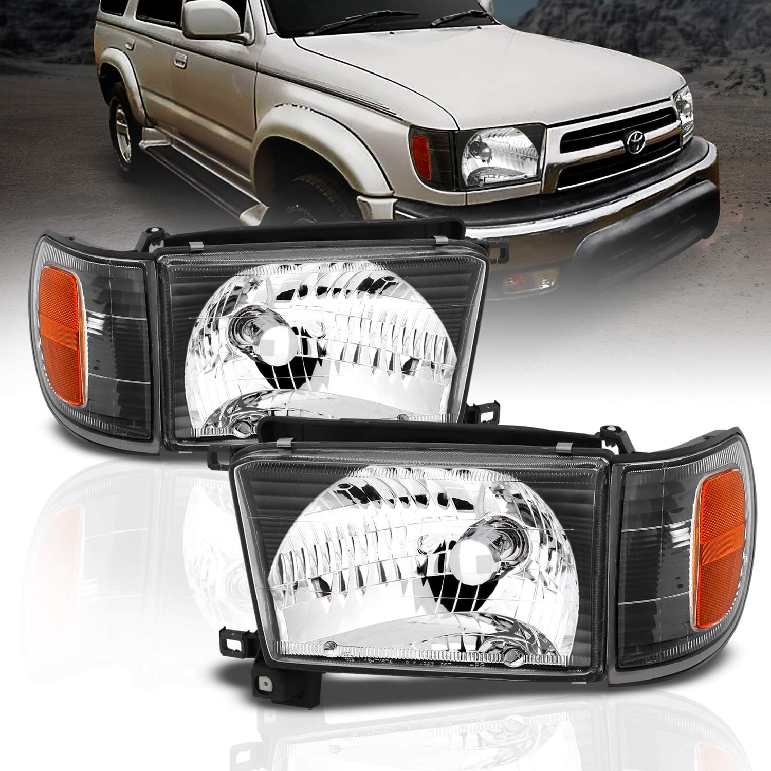 Halogen Headlights With Corner Lamp + Bracket For 1996-1998 Toyota 4Runner SUV N180 - OHMU