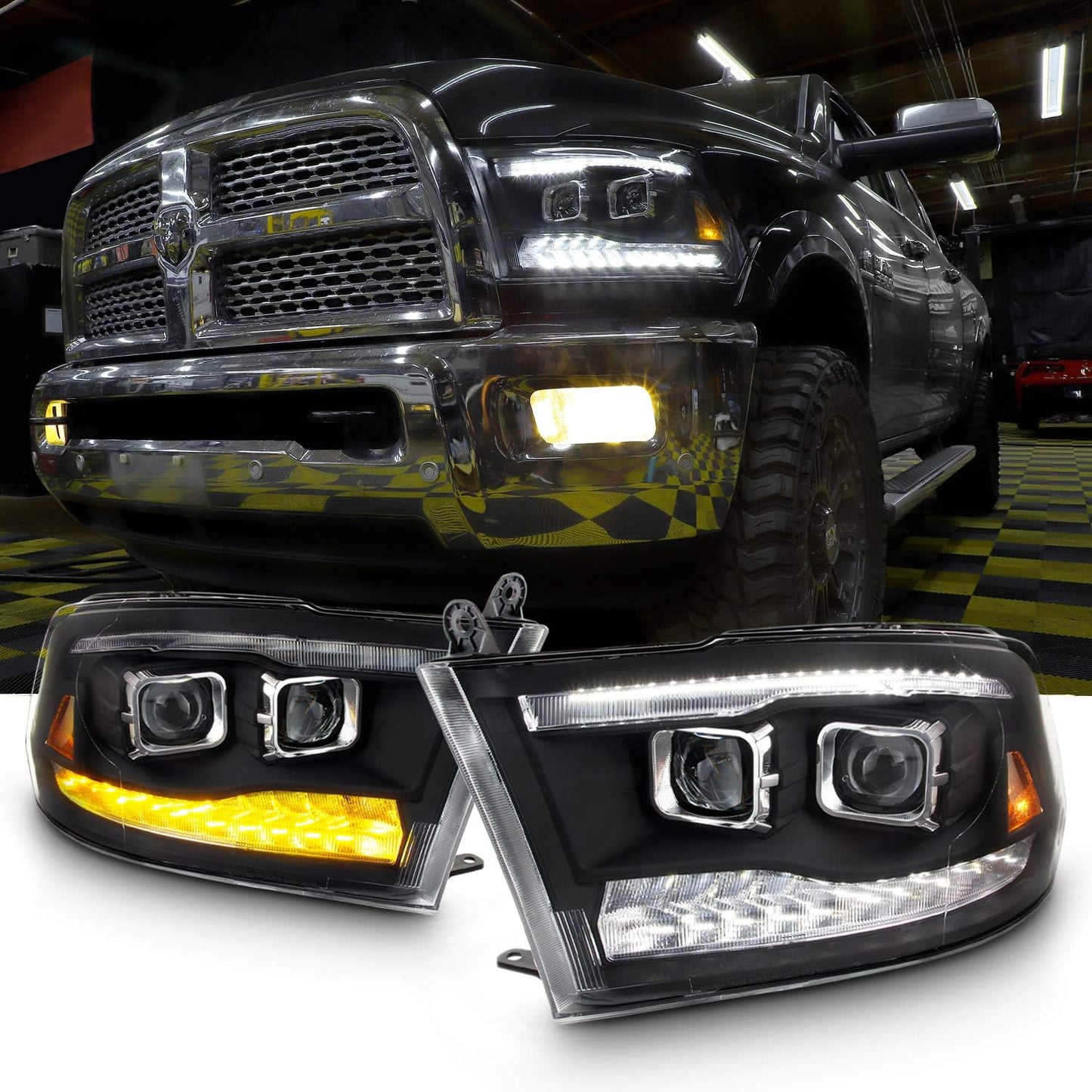 [Factory Upgrade] For 09-18 Dodge Ram 1500 2500 3500 LED DRL Headlights With Light bulbs - OHMU