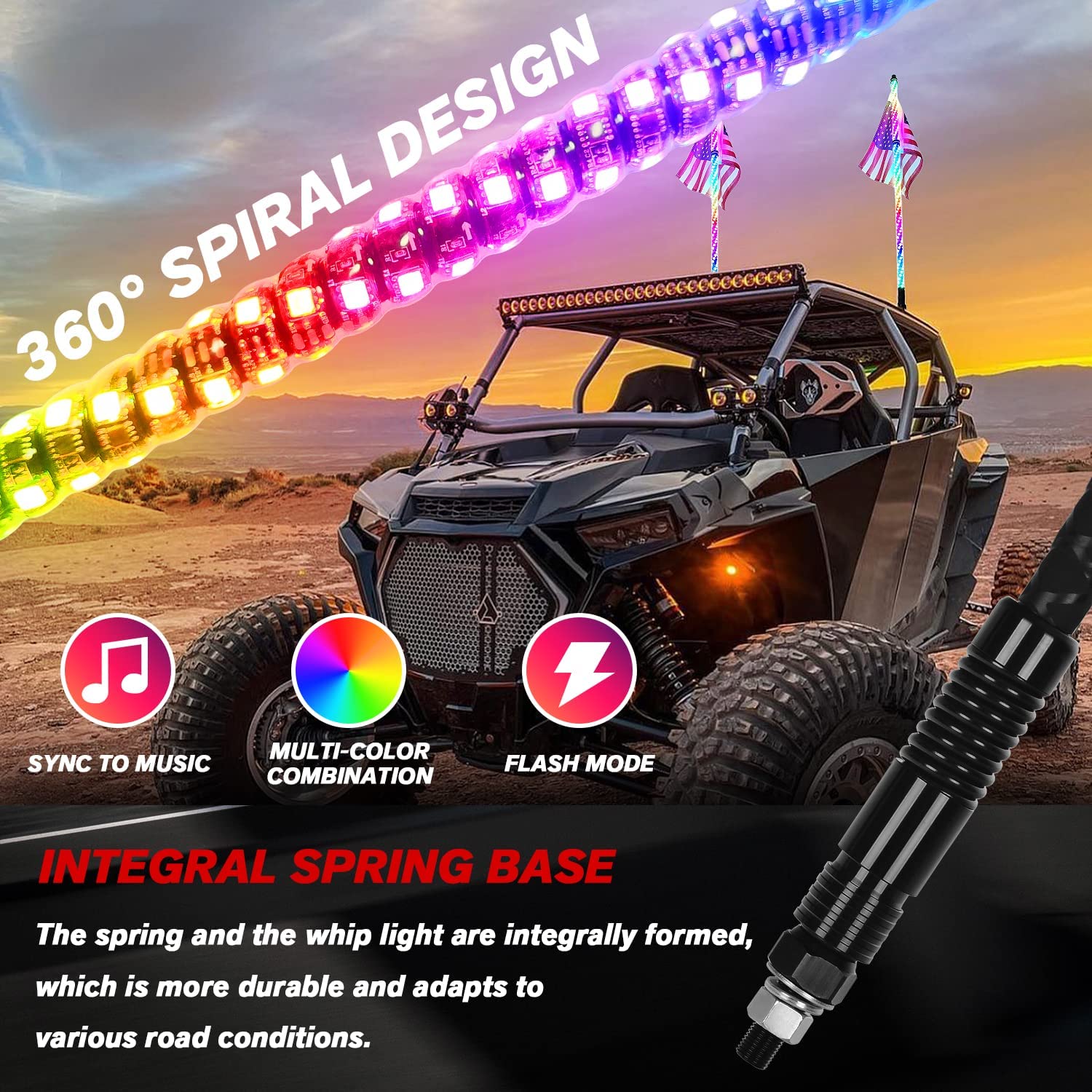 New Upgraded Release Base 3/4/5 FT LED Whip Lights with Smaller Gaps,High Brightness - OHMU