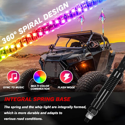 New Upgraded Release Base 3/4/5 FT LED Whip Lights with Smaller Gaps,High Brightness - OHMU