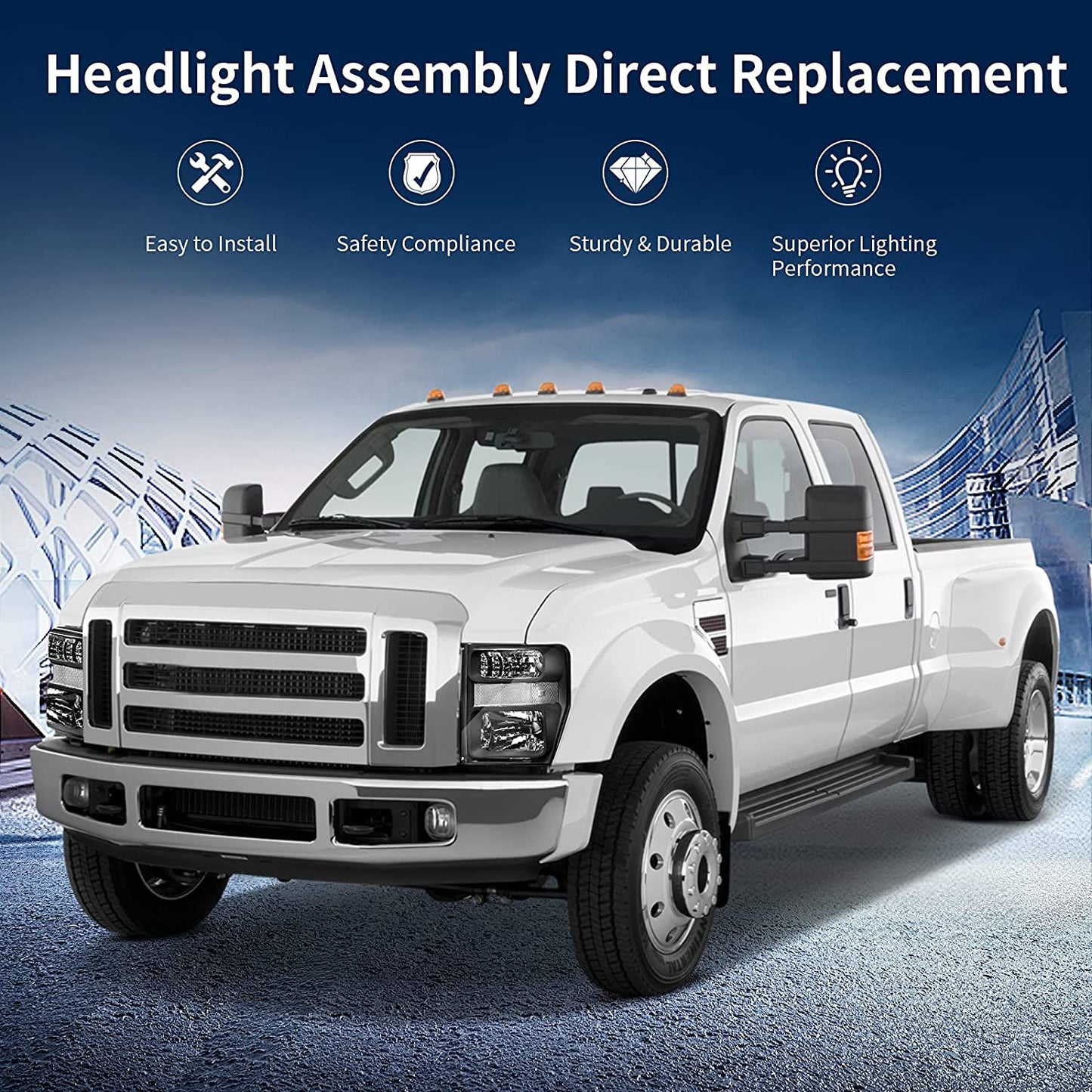 Headlight Assembly Compatible with 2008-2010 Ford F250 F350 F450