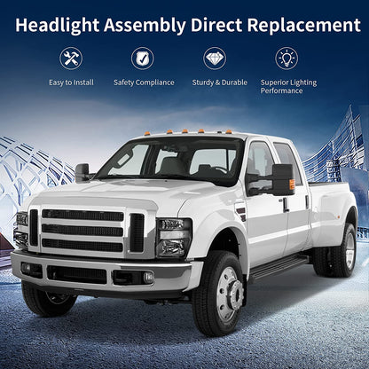 Headlight Assembly Compatible with 2008-2010 Ford F250 F350 F450 - OHMU