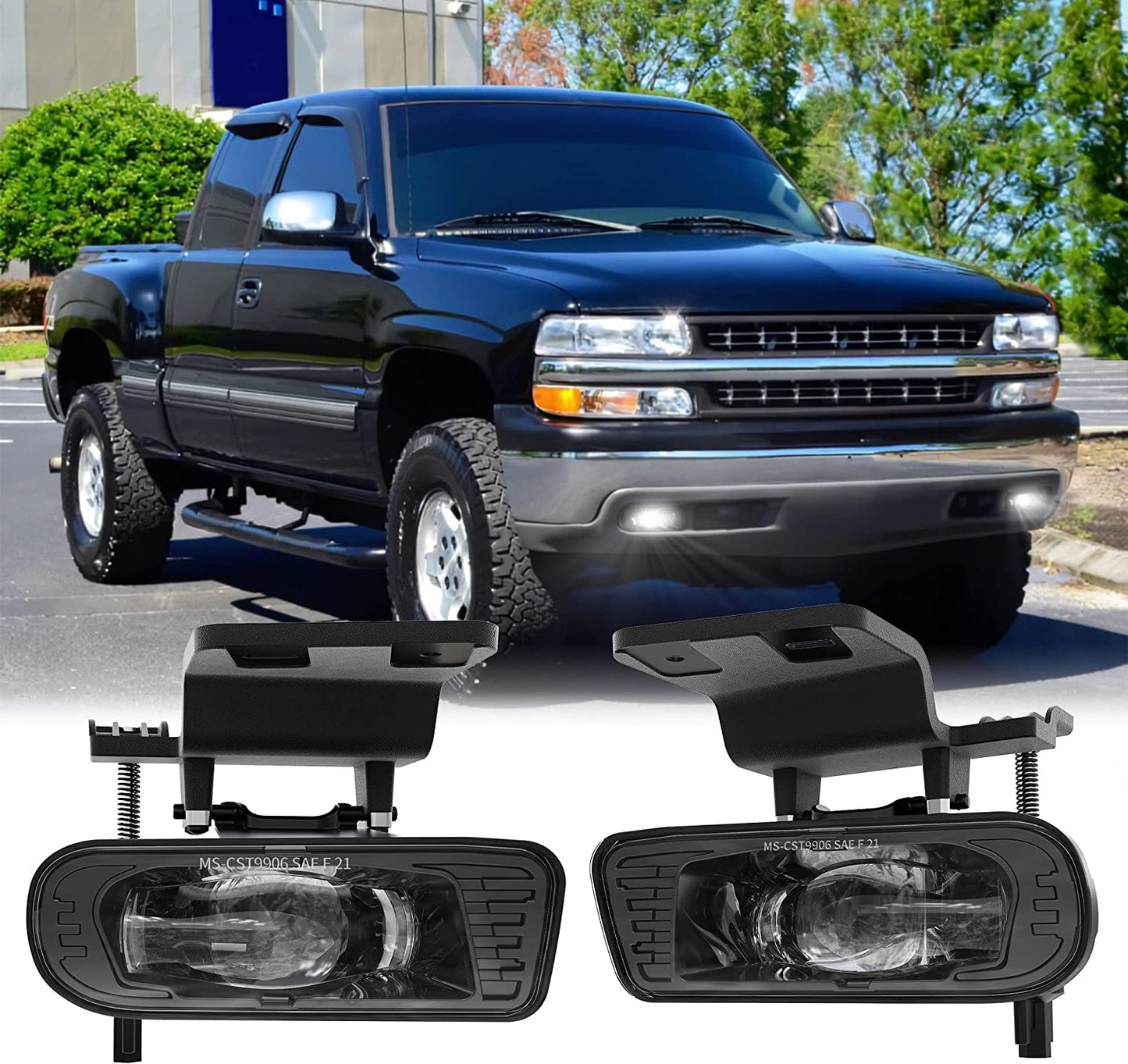 Upgraded LED Fog Lights Fog Lamps with Bulbs Compatible with 1999-2002 Chevy Silverado 1500 2500 3500