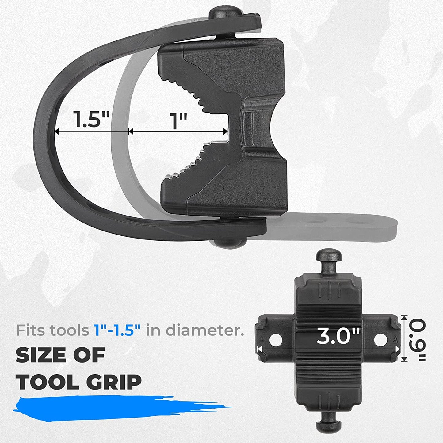 Shovel Holder Rubber Clamp Grip Mount Fits 1"-1.5" Diameter Tools