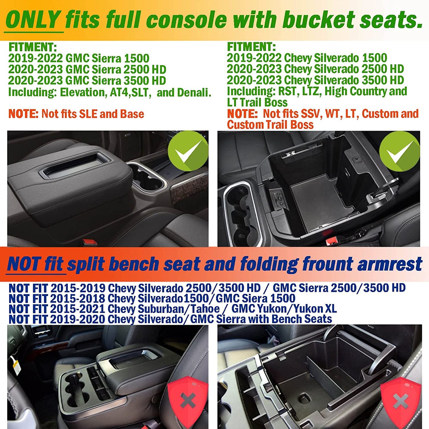 Center Console Organizer Compatible with 2020-2023 Silverado/Sierra 2500/3500HD