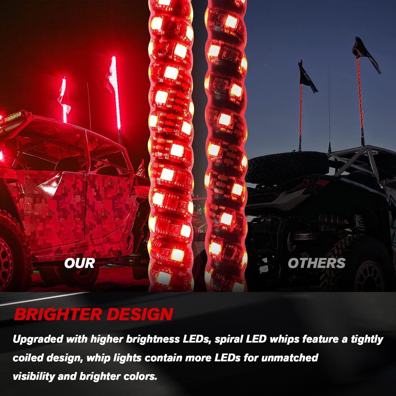 New Upgraded Release Base 3/4/5 FT LED Whip Lights with Smaller Gaps,High Brightness - OHMU