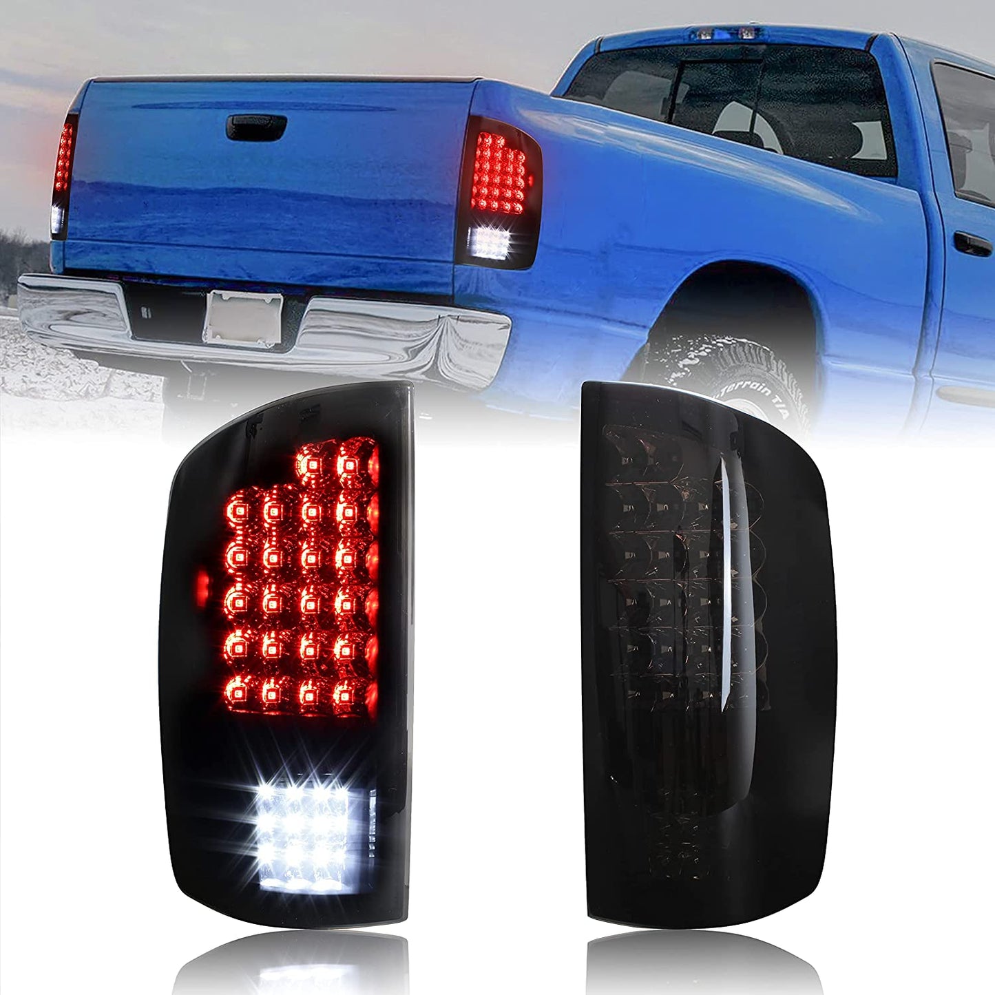 New Upgrade Black LED Taillights for 02-06 Dodge Ram 1500, 03-06 Dodge Ram 2500 3500