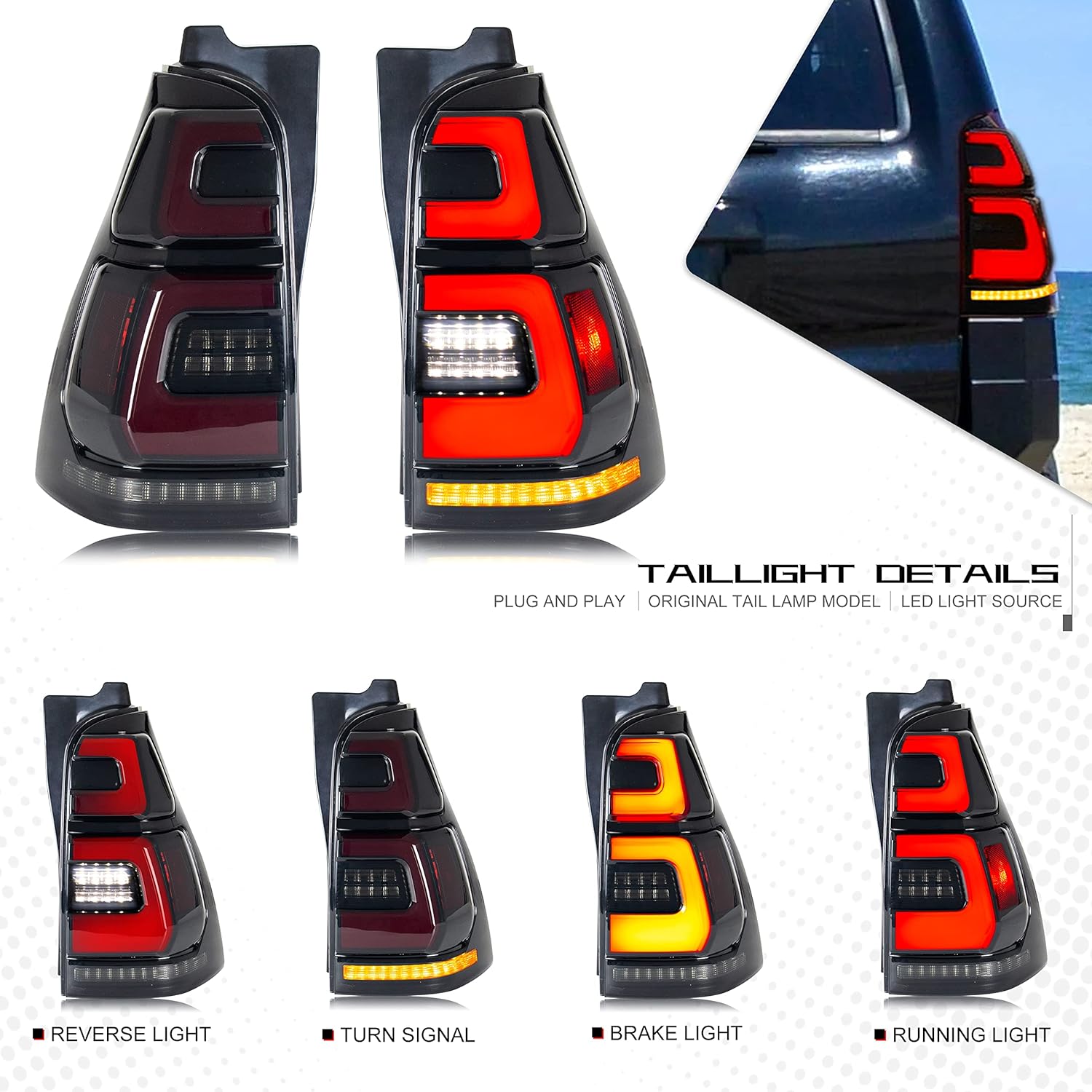 LED Tail Lights for Toyota 4Runner 2003-2009 4th GEN 4-Runner Start-up Animation Sequential - OHMU