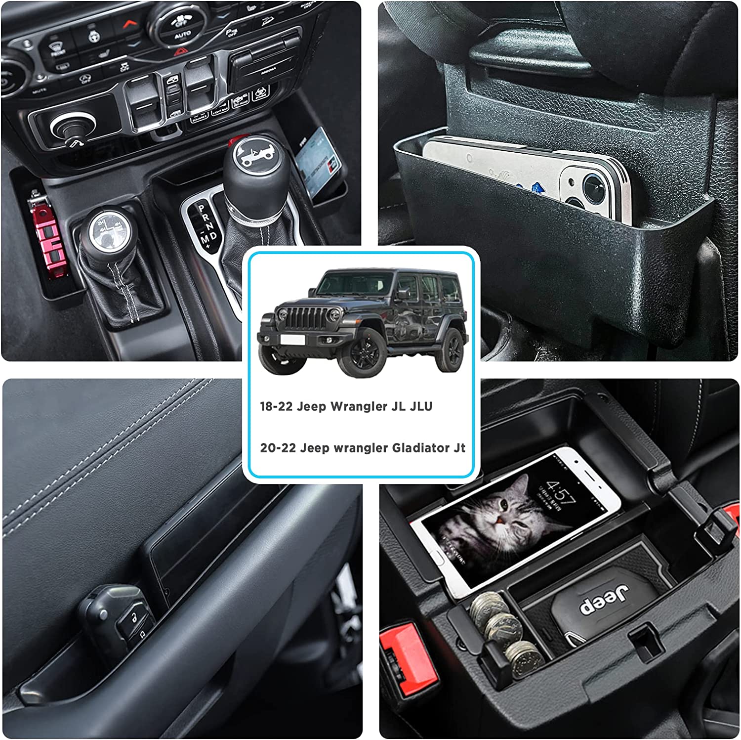 4pcs Center Console Organizer 2018-2024 Jeep Wrangler JL JLU Jeep Gladiator JT - OHMU