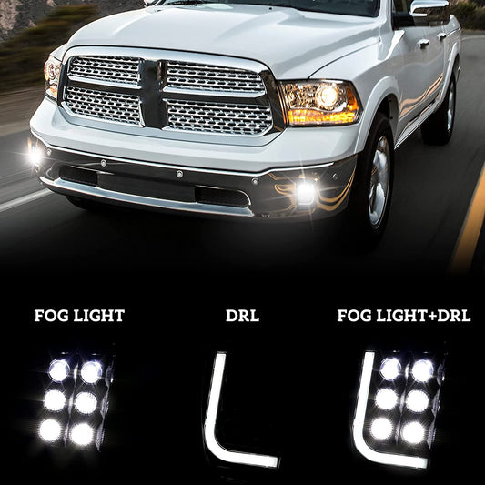 LED Fog Lights with Daytime Running Lights for 2013-2018 Dodge Ram 1500 Accessories