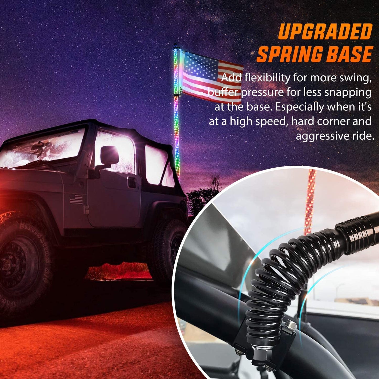[Spring Base] 360°Spiraling Rising Dancing RGB Whip Lights