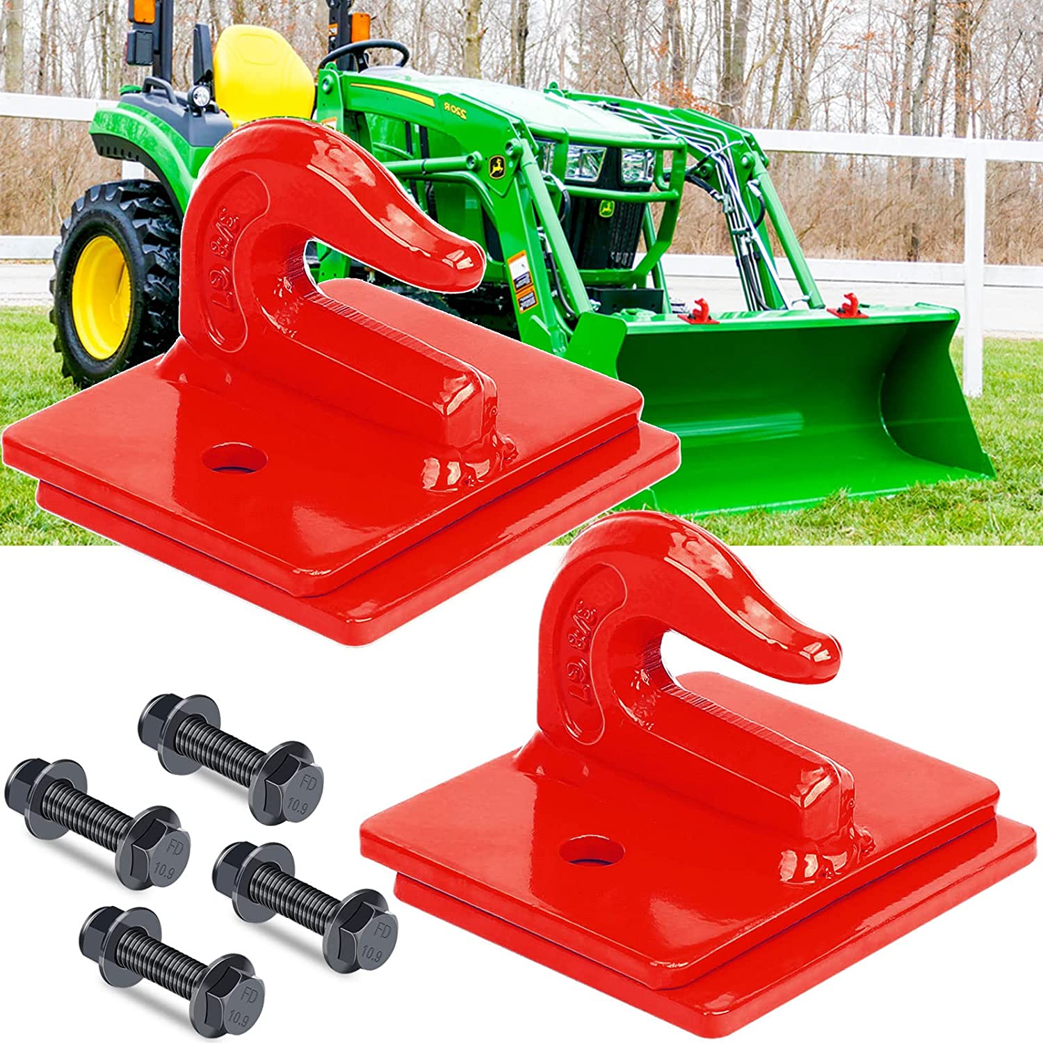 Red/Black Tractor Bucket Hooks 3/8" (2 Pack),Max 15,000 lbs - OHMU