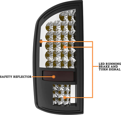 New Upgrade Black LED Taillights for 02-06 Dodge Ram 1500, 03-06 Dodge Ram 2500 3500 - OHMU
